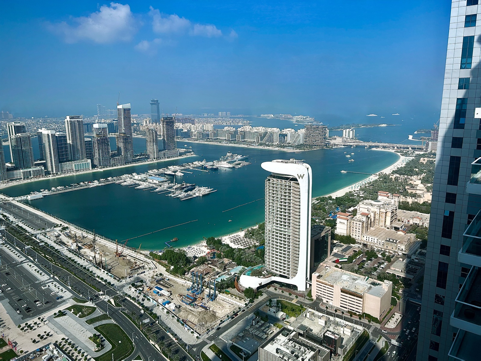 Aerial view of Dubai Marina and its yacht harbours